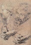 Head and hand-s pencil sketch, Peter Paul Rubens